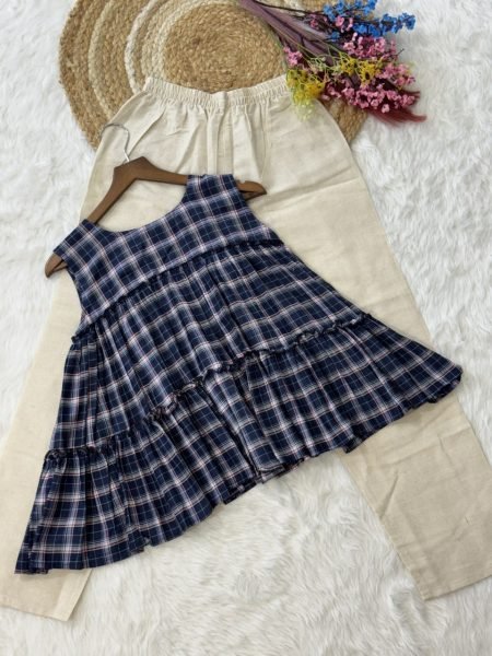 Innovative Blue Sleeveless Linen Co Ord Set with 3 Meter Flair for Daily Wear Tunics kurti