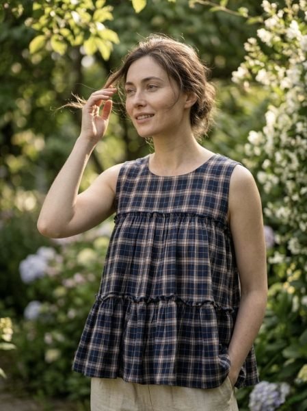 Innovative Blue Sleeveless Linen Co Ord Set with 3 Meter Flair for Daily Wear Tunics kurti