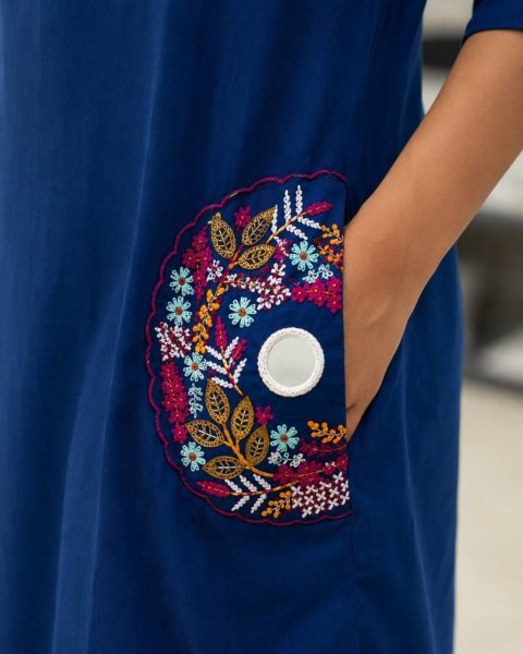 Innovative Blue Women's Slub Cotton Kurti with Straight Palazzo Pants For Daily Wear Cotton Kurtis Wholesale