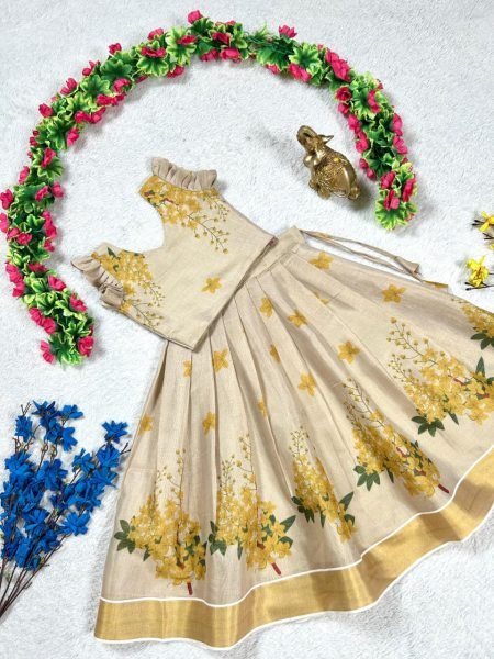 Innovative Ceam Tissue Silk Pattu Pavadai Set for Girls Festive Wear at Wholesale Rate Girls Wear