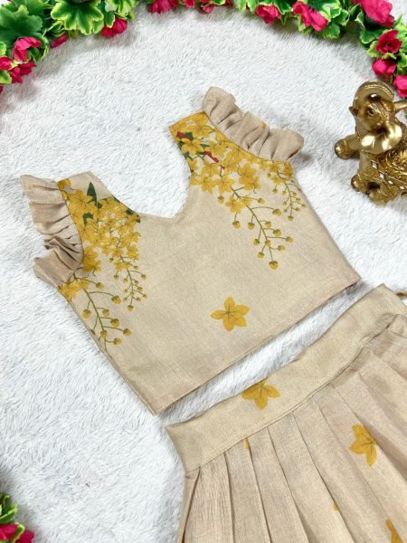 Innovative Ceam Tissue Silk Pattu Pavadai Set for Girls Festive Wear at Wholesale Rate Girls Wear
