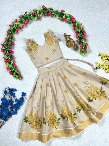 Innovative Ceam Tissue Silk Pattu Pavadai Set for Girls Festive Wear at Wholesale Rate Girls Wear