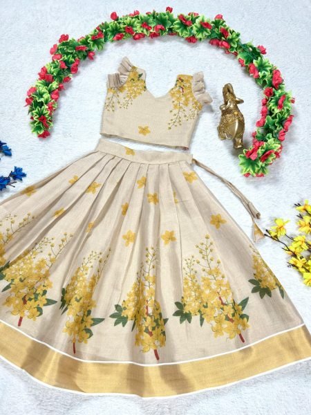 Innovative Ceam Tissue Silk Pattu Pavadai Set for Girls Festive Wear at Wholesale Rate Girls Wear