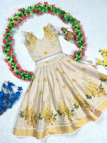 Innovative Ceam Tissue Silk Pattu Pavadai Set for Girls Festive Wear at Wholesale Rate Girls Wear
