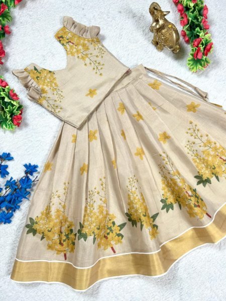 Innovative Ceam Tissue Silk Pattu Pavadai Set for Girls Festive Wear at Wholesale Rate Girls Wear