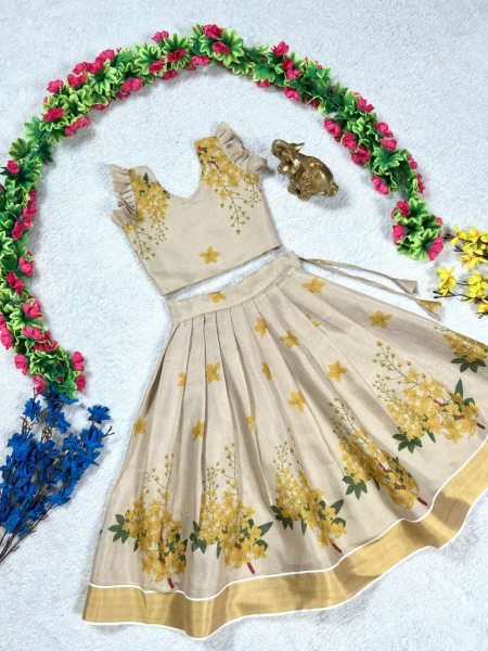 Innovative Ceam Tissue Silk Pattu Pavadai Set for Girls Festive Wear at Wholesale Rate Girls Wear