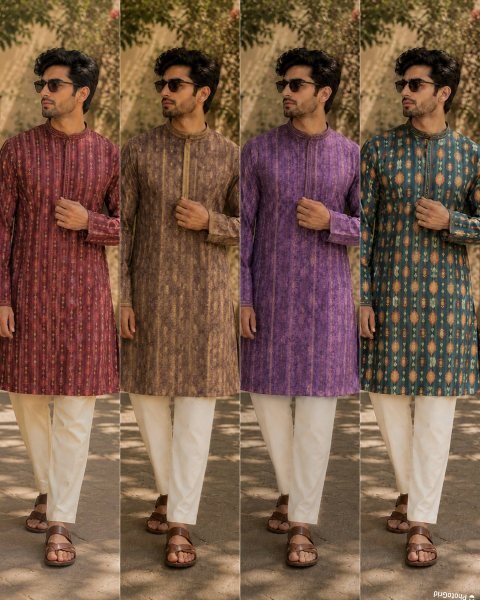 Innovative Green Designer Silk Jacquard Kurta with Raymond Cotton Pyjama Kurta Pajama Wholesale