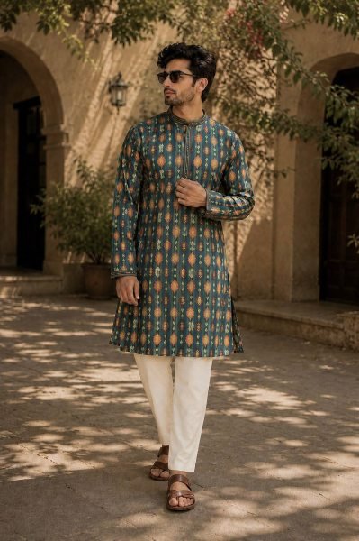 Innovative Green Designer Silk Jacquard Kurta with Raymond Cotton Pyjama Kurta Pajama Wholesale