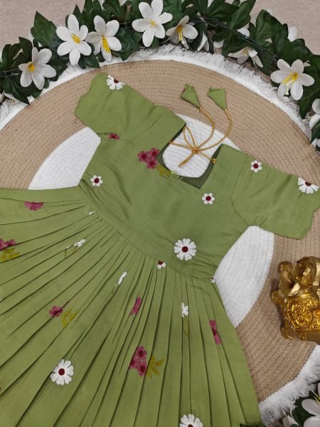 Innovative Green Kids Cotton Embroidered Gown for Summer Wear Girls Wear