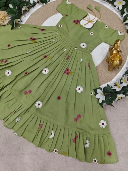 Innovative Green Kids Cotton Embroidered Gown for Summer Wear Girls Wear