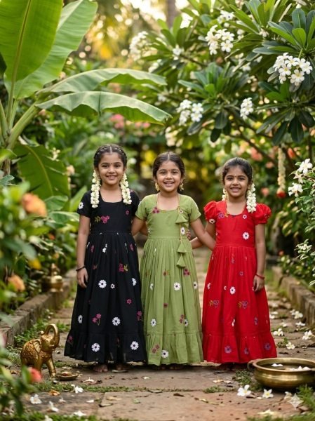 Innovative Green Kids Cotton Embroidered Gown for Summer Wear Girls Wear
