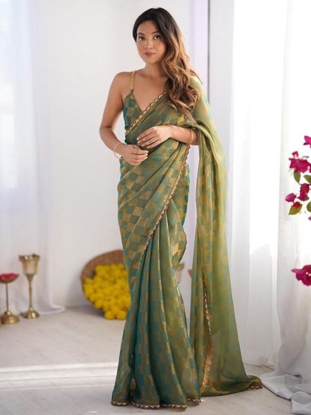 Innovative Green Premium Party Wear Saree for Wedding and Reception Wear 