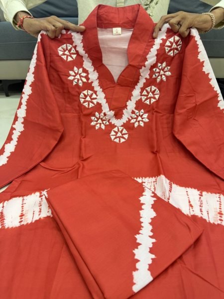 Innovative Orange Russian Silk Leheriya Co-ord Set with Handwork Embroidery CO ORD Sets