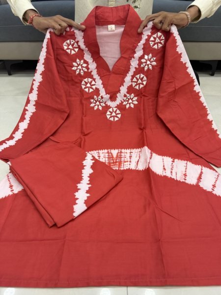 Innovative Orange Russian Silk Leheriya Co-ord Set with Handwork Embroidery CO ORD Sets