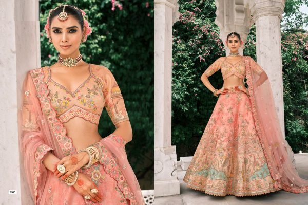 Innovative Peach Bridal Look Silk Lehenga with Cutwork and Embroidery Design Bridal Lehenga Choli
