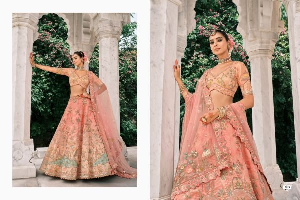 Innovative Peach Bridal Look Silk Lehenga with Cutwork and Embroidery Design Bridal Lehenga Choli