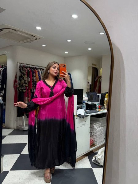 Innovative Pink Designer Long Kurti Set with Georgette Dupatta for Party Wear Ready To Wear Suit