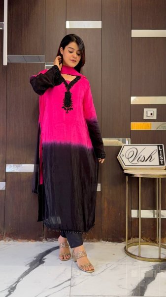 Innovative Pink Designer Long Kurti Set with Georgette Dupatta for Party Wear Ready To Wear Collection