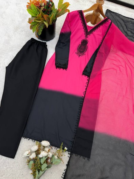 Innovative Pink Designer Long Kurti Set with Georgette Dupatta for Party Wear Ready To Wear Collection