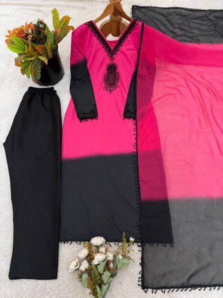 Innovative Pink Designer Long Kurti Set with Georgette Dupatta for Party Wear Ready To Wear Collection