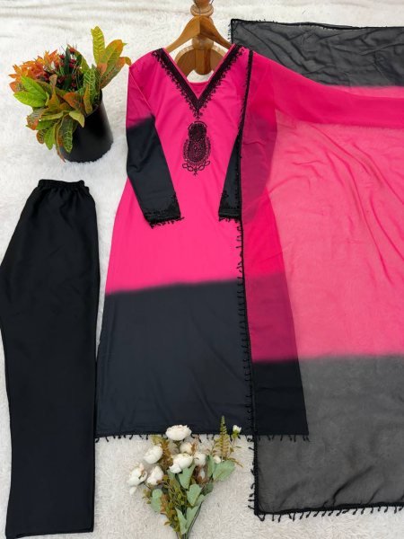 Innovative Pink Designer Long Kurti Set with Georgette Dupatta for Party Wear Ready To Wear Collection