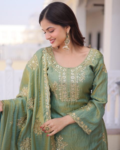 Innovative Pista CP Vichitra Women s Short Kurti Palazzo With Embroidered Dupatta Set Online Embroidery Kurtis 