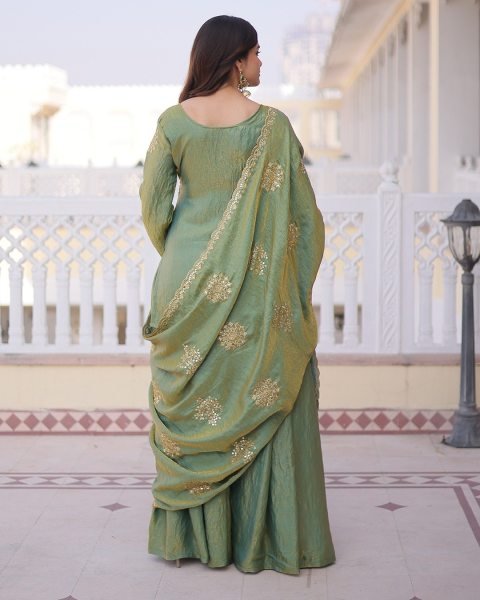 Innovative Pista CP Vichitra Women s Short Kurti Palazzo With Embroidered Dupatta Set Online Embroidery Kurtis 