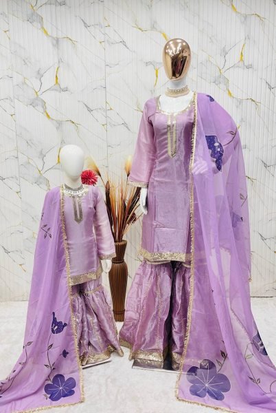 Innovative Purple Family Combo Ethnic Set for Wedding and Functions Mom-Doughter Collection