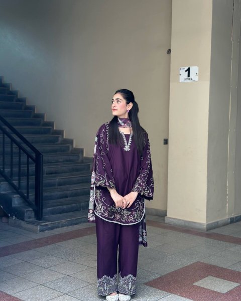Innovative Purple French Crepe Embroidered Kurti Palazzo Set with Digital Print Dupatta CO ORD Sets