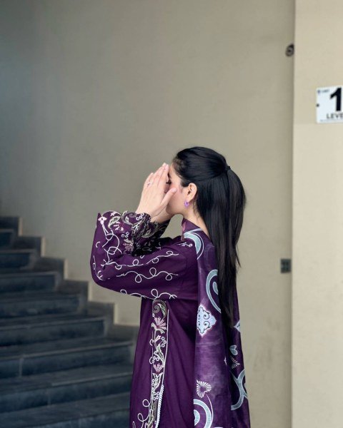 Innovative Purple French Crepe Embroidered Kurti Palazzo Set with Digital Print Dupatta CO ORD Sets