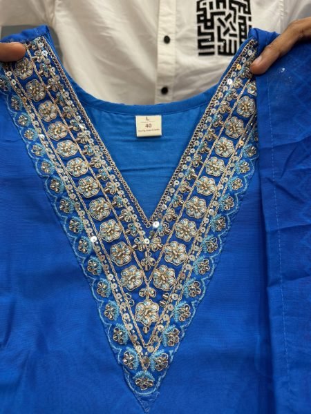 Innovative Royal Blue KitKat Silk Kurti Pant Set with Floral Dupatta for Festive Wear Printed Kurtis