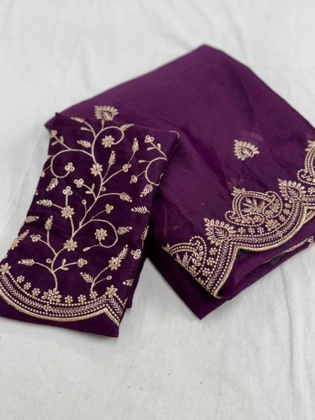 Innovative Royal Purple Comfortable Lightweight Saree for Daily Functions Embroidery Sarees Wholesale