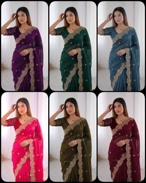 Innovative Royal Purple Comfortable Lightweight Saree for Daily Functions Embroidery Sarees Wholesale