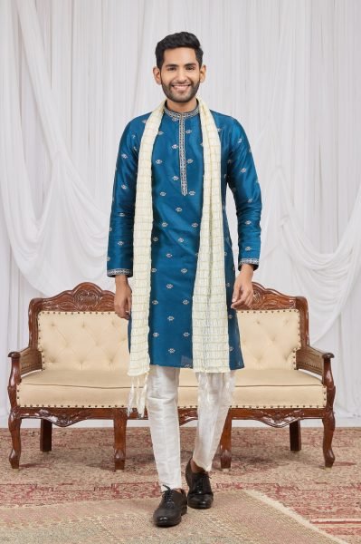 Innovative Teal Blue Designer Embroidered Kurta Pant Set at Wholesale Price Kurta Pajama Wholesale