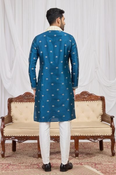 Innovative Teal Blue Designer Embroidered Kurta Pant Set at Wholesale Price Kurta Pajama Wholesale