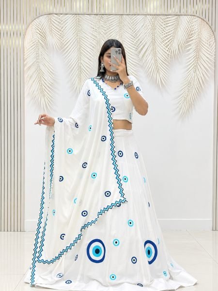 Innovative White Designer Pure Cotton Lehenga Choli with Matching Thread Work Dupatta 
