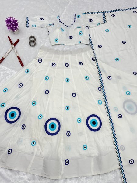 Innovative White Designer Pure Cotton Lehenga Choli with Matching Thread Work Dupatta Navratri Lehnega Choli