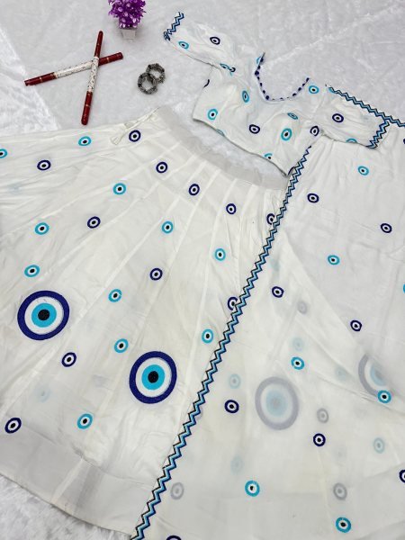 Innovative White Designer Pure Cotton Lehenga Choli with Matching Thread Work Dupatta Navratri Lehnega Choli