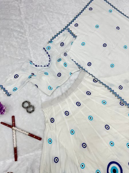 Innovative White Designer Pure Cotton Lehenga Choli with Matching Thread Work Dupatta Navratri Lehnega Choli