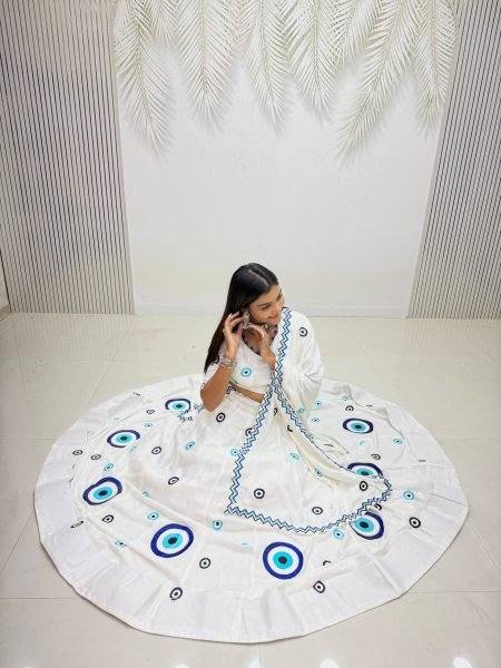 Innovative White Designer Pure Cotton Lehenga Choli with Matching Thread Work Dupatta Navratri Lehnega Choli