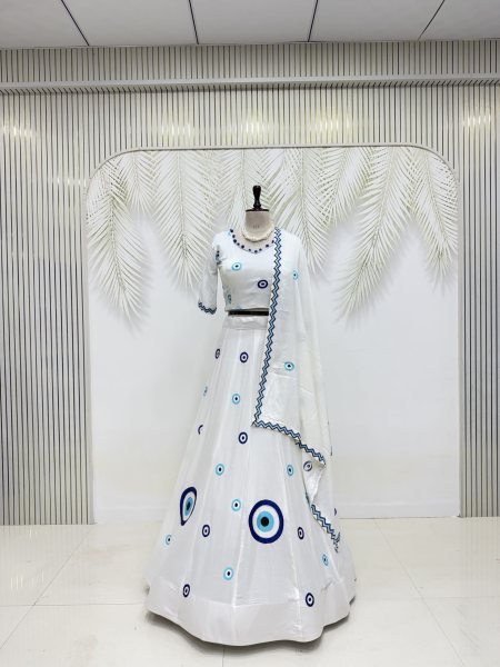 Innovative White Designer Pure Cotton Lehenga Choli with Matching Thread Work Dupatta Navratri Lehnega Choli