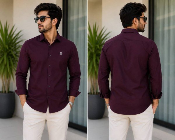Innovative Wine Designer Men's Formal Cotton Shirt for Daily Office Wear Mens Shirt