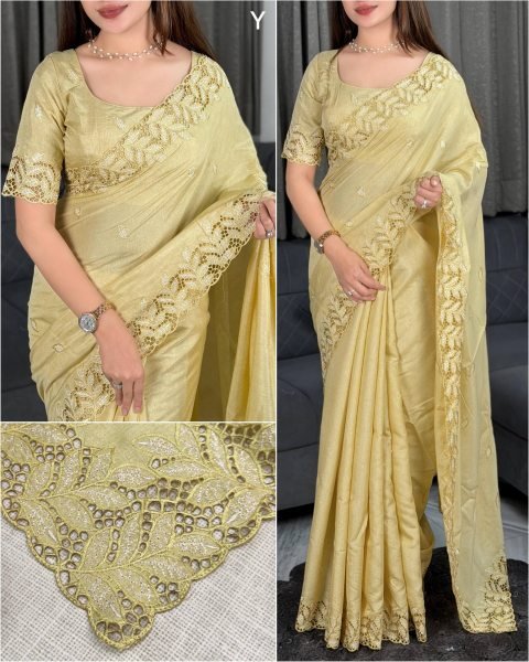Innovative Yellow Arry Cotton Saree with Thread Embroidery and Blouse Cutwork Cotton Sarees Wholesale