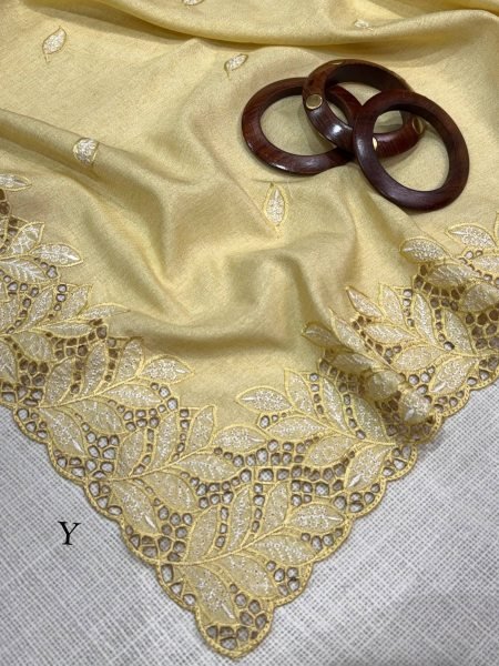 Innovative Yellow Arry Cotton Saree with Thread Embroidery and Blouse Cutwork Cotton Sarees Wholesale
