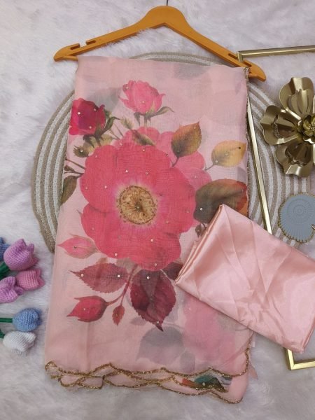 Inspiring Baby Pink Soft Tebby Silk Floral Print Saree with Katdana Handwork Blouse at Manufacturer  Silk Sarees Wholesale