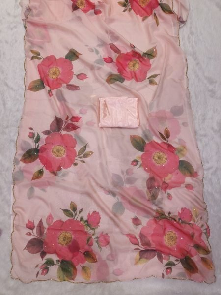 Inspiring Baby Pink Soft Tebby Silk Floral Print Saree with Katdana Handwork Blouse at Manufacturer  Silk Sarees Wholesale