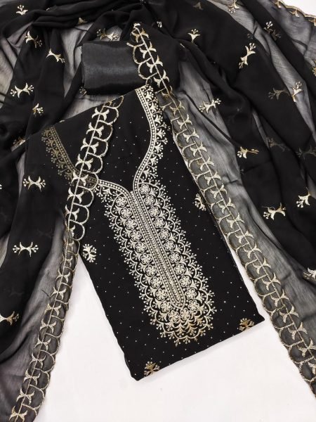 Inspiring Black Georgette Zari Embroidered Dress Material Suit for Party Wear Color Set Matching Dress Material Wholesale