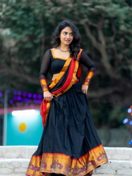 Inspiring Black Red Women's Kanchi Cotton Lehenga with Traditional Zari Weaving  Lehenga