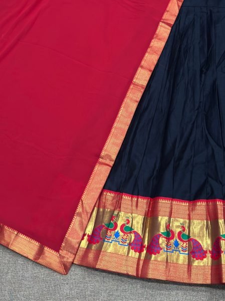 Inspiring Black Red Women's Kanchi Cotton Lehenga with Traditional Zari Weaving Half Saree Lehenga