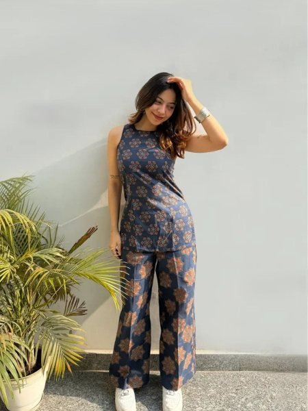 Inspiring Blue Sleeveless Top and Pant Set for Women Summer Collection CO ORD Sets